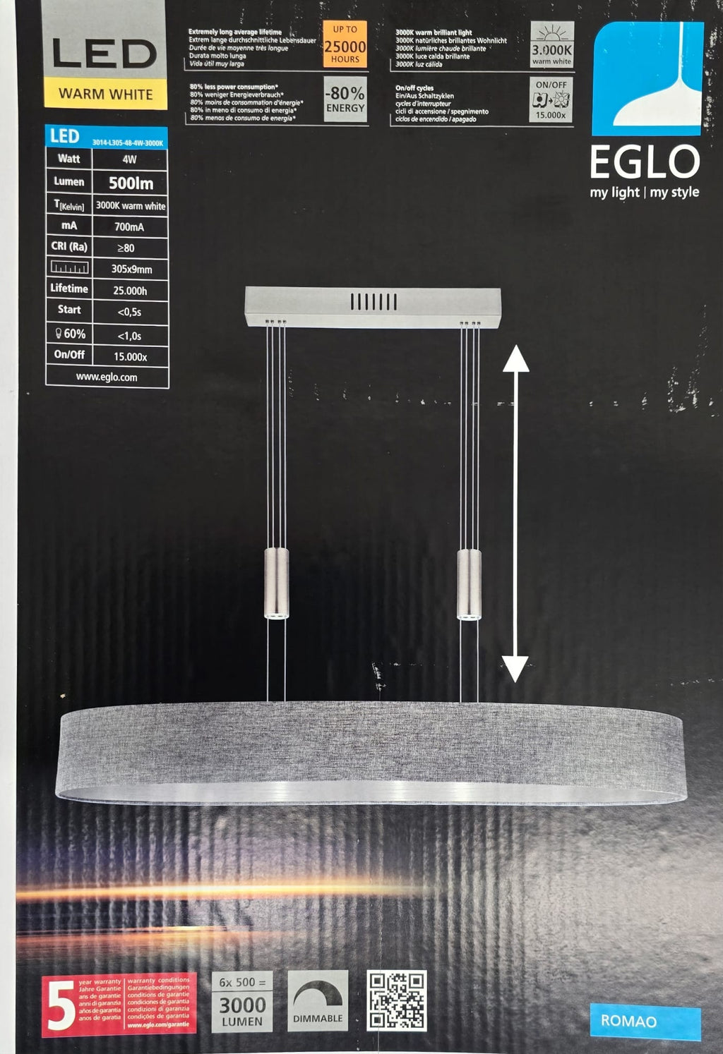 Eglo 95351 Romao LED Pendelleuchte 6x4W Chrom grau