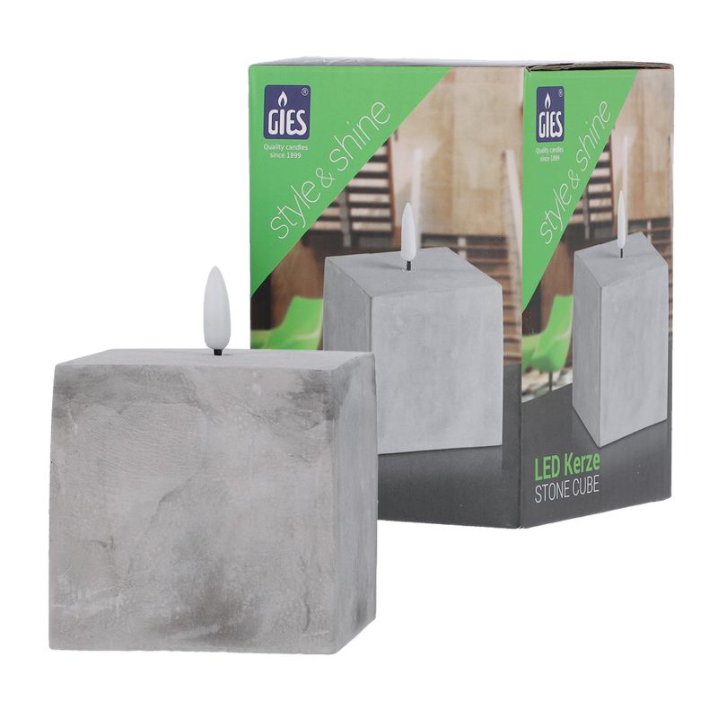 LED Kerze "Stone Cube" grau 2 Stück