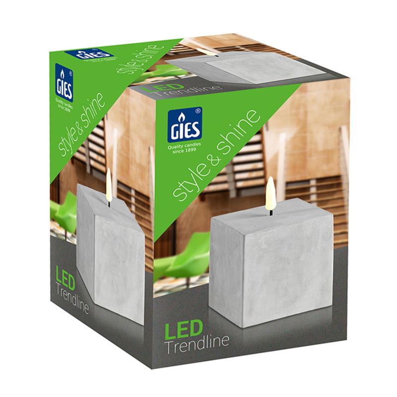 LED Kerze "Stone Cube" grau 2 Stück