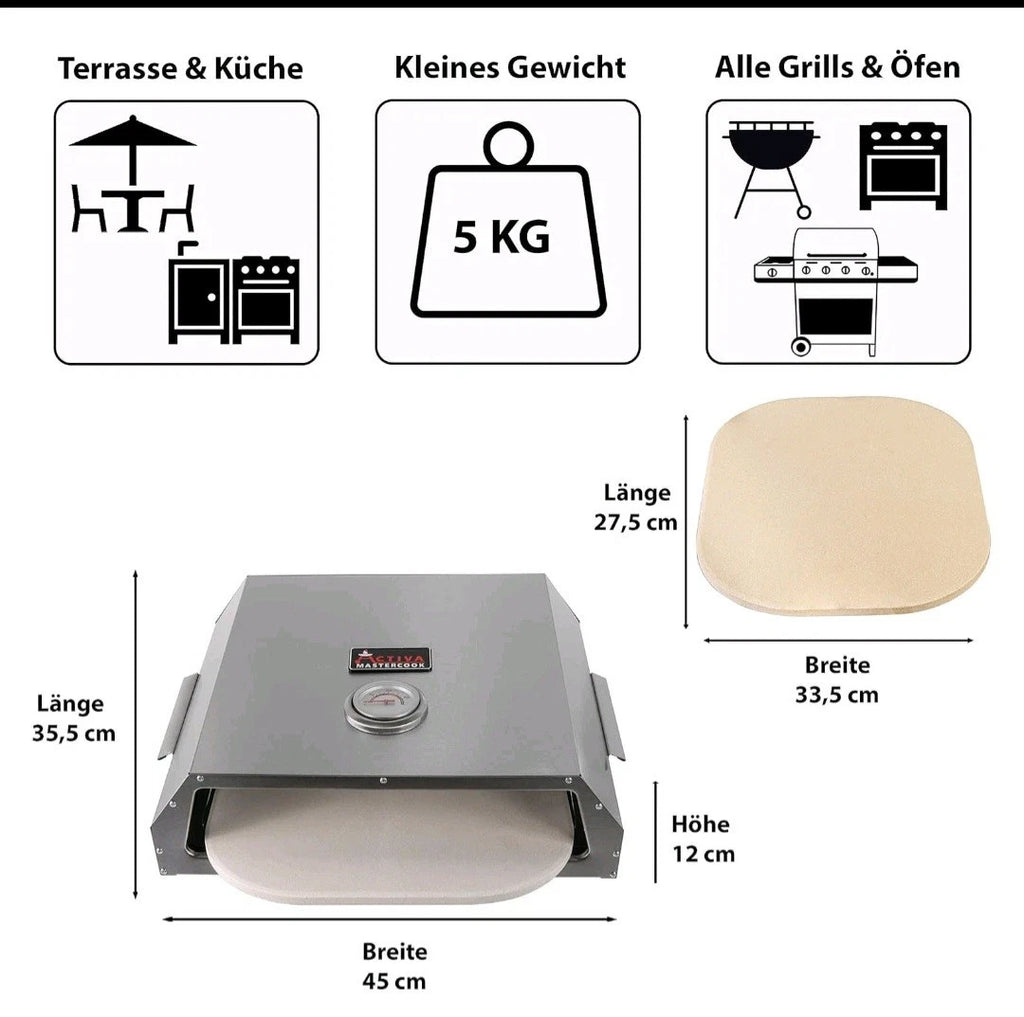 ACTIVA Pizza Box Edelstahl für Holzkohlegrills und Gasgrills Pizzaaufsatz